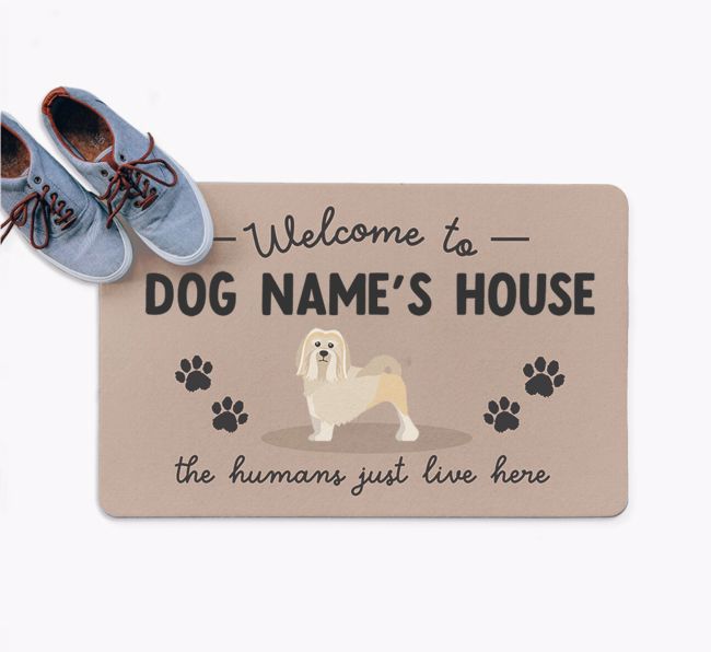 The Humans Just Live Here: Personalized {breedFullName} Doormat